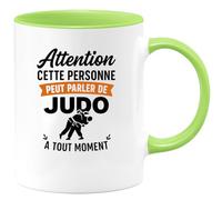 quotedazur Café-Croissant - Mug Personnalisé Attention Cette Personne Peut Parler De Judo À Tout Moment Cadeau Tasse Parfaite Pour Noël Passionnés - Vert/Céramique