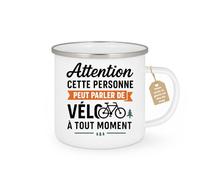 quotedazur Café-Croissant - Mug Personnalisé Attention Fan De Vélo Pouvant En Parler À Tout Moment, Cadeau Tasse Pour Noël Et Passionné Cyclisme - Blanc/Émaillé