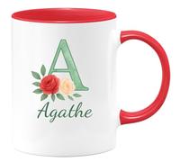 quotedazur Café-Croissant - Mug Personnalisé Avec Inscription A Agathe Pour Un Cadeau Tasse Femme Prénom Noël - Rouge/Céramique