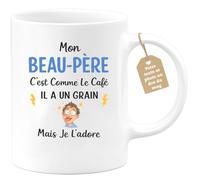 quotedazur Café-Croissant - Mug Personnalisé Beau-papa Texte Photo - Tasse Fête Des Pères Mon Beau-père C'est Comme Le Café Il A Un Grain - Cadeau Drôle - Blanc/céramique