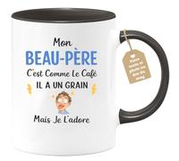 quotedazur Café-Croissant - Mug Personnalisé Beau-papa Texte Photo - Tasse Fête Des Pères Mon Beau-père C'est Comme Le Café Il A Un Grain - Cadeau Drôle - Noir/céramique