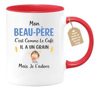 quotedazur Café-Croissant - Mug Personnalisé Beau-papa Texte Photo - Tasse Fête Des Pères Mon Beau-père C'est Comme Le Café Il A Un Grain - Cadeau Drôle - Rouge/céramique