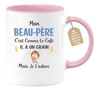 quotedazur Café-Croissant - Mug Personnalisé Beau-papa Texte Photo - Tasse Fête Des Pères Mon Beau-père C'est Comme Le Café Il A Un Grain - Cadeau Drôle - Rose/céramique