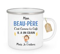 quotedazur Café-Croissant - Mug Personnalisé Beau-papa Texte Photo - Tasse Fête Des Pères Mon Beau-père C'est Comme Le Café Il A Un Grain - Cadeau Drôle - Blanc/emaille
