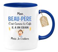 quotedazur Café-Croissant - Mug Personnalisé Beau-papa Texte Photo - Tasse Fête Des Pères Mon Beau-père C'est Comme Le Café Il A Un Grain - Cadeau Drôle - Bleu/céramique