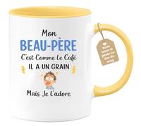 quotedazur Café-Croissant - Mug Personnalisé Beau-papa Texte Photo - Tasse Fête Des Pères Mon Beau-père C'est Comme Le Café Il A Un Grain - Cadeau Drôle - Jaune/céramique