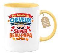 quotedazur Café-Croissant - Mug Personnalisé Beau-papa Texte Photo - Tasse Fête Des Pères Pas Besoin De Cheveux Pour Être Un Super Beau-papa - Cadeau Drôle Beau-père - Jaune/céramique