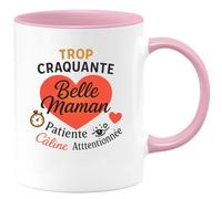 quotedazur Café-Croissant - Mug Personnalisé Belle-Maman Craquante, Patiente, Câline Et Attentionnée Cadeau Noël Parfait Tasse Douce Future Anniversaire Fête Des Mères - Rose/Céramique