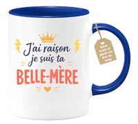 quotedazur Café-Croissant - Mug Personnalisé Belle-maman Texte Photo - Tasse Fête Des Mères J'ai Raison Je Suis Ta Belle-mère - Cadeau Drôle - Bleu/céramique