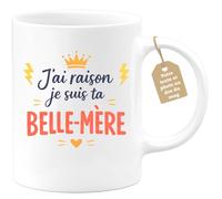 quotedazur Café-Croissant - Mug Personnalisé Belle-maman Texte Photo - Tasse Fête Des Mères J'ai Raison Je Suis Ta Belle-mère - Cadeau Drôle - Blanc/céramique