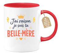 quotedazur Café-Croissant - Mug Personnalisé Belle-maman Texte Photo - Tasse Fête Des Mères J'ai Raison Je Suis Ta Belle-mère - Cadeau Drôle - Rouge/céramique
