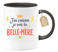 quotedazur Café-Croissant - Mug Personnalisé Belle-maman Texte Photo - Tasse Fête Des Mères J'ai Raison Je Suis Ta Belle-mère - Cadeau Drôle - Noir/céramique
