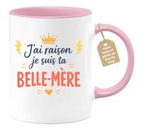 quotedazur Café-Croissant - Mug Personnalisé Belle-maman Texte Photo - Tasse Fête Des Mères J'ai Raison Je Suis Ta Belle-mère - Cadeau Drôle - Rose/céramique