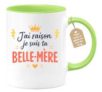 quotedazur Café-Croissant - Mug Personnalisé Belle-maman Texte Photo - Tasse Fête Des Mères J'ai Raison Je Suis Ta Belle-mère - Cadeau Drôle - Vert/céramique