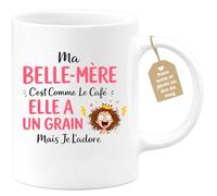 quotedazur Café-Croissant - Mug Personnalisé Belle-maman Texte Photo - Tasse Fête Des Mères Ma Belle-mère C'est Comme Le Café Elle A Un Grain - Cadeau Drôle - Blanc/céramique