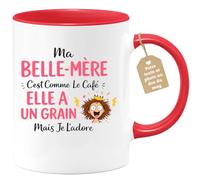 quotedazur Café-Croissant - Mug Personnalisé Belle-maman Texte Photo - Tasse Fête Des Mères Ma Belle-mère C'est Comme Le Café Elle A Un Grain - Cadeau Drôle - Rouge/céramique