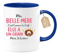 quotedazur Café-Croissant - Mug Personnalisé Belle-maman Texte Photo - Tasse Fête Des Mères Ma Belle-mère C'est Comme Le Café Elle A Un Grain - Cadeau Drôle - Bleu/céramique