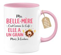 quotedazur Café-Croissant - Mug Personnalisé Belle-maman Texte Photo - Tasse Fête Des Mères Ma Belle-mère C'est Comme Le Café Elle A Un Grain - Cadeau Drôle - Rose/céramique