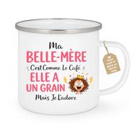 quotedazur Café-Croissant - Mug Personnalisé Belle-maman Texte Photo - Tasse Fête Des Mères Ma Belle-mère C'est Comme Le Café Elle A Un Grain - Cadeau Drôle - Blanc/emaille