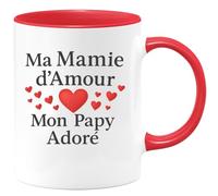 quotedazur Café-Croissant - Mug Personnalisé Cadeau Ma Mamie D'Amour Et Mon Papy Adoré, Pour Noël Grands- Parents Chéris Tasse Adorés Futur Papou Pépé Fête Des Grand-Pères - Rouge/Céramique