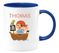 quotedazur Café-Croissant - Mug Personnalisé Cadeau Noël Enfant Bateau Pirate - Tasse Personnalisable Avec Texte - Bleu/Céramique