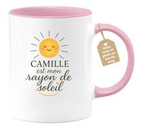 quotedazur Café-Croissant - Mug Personnalisé Camille, Mon Rayon De Soleil, Un Doux Message Pour Illuminer La Journée Cadeau Noël Femme, Tasse À Avec Amour - Rose/Céramique