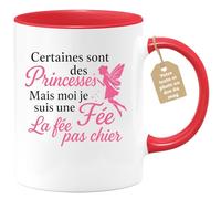 quotedazur Café-Croissant - Mug Personnalisé Certaines Sont Des Princesses, Moi Je Suis Une Fée Pas Chiante Tasse Cadeau Pour Noël Femme Et Pleine D' - Rouge/Céramique