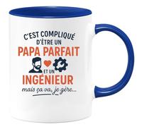 quotedazur Café-Croissant - Mug Personnalisé C'Est Compliqué D'Être Un Papa Parfait Et Ingénieur, Mais Je Gère Avec Cadeau Pour Noël Tasse Pratique Futur Anniversaire - Bleu/Céramique