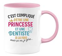 quotedazur Café-Croissant - Mug Personnalisé C'Est Compliqué D'Être Une Princesse Et Dentiste, Mais Je Gère Parfaitement Cadeau Tasse Pour Noël - Rose/Céramique