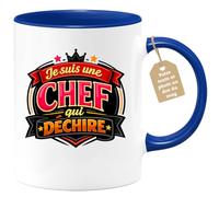 quotedazur Café-Croissant - Mug Personnalisé Cheffe - Tasse Je Suis Une Chef Qui Déchire - Cadeau Femme - Bleu/céramique