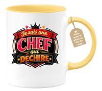 quotedazur Café-Croissant - Mug Personnalisé Cheffe - Tasse Je Suis Une Chef Qui Déchire - Cadeau Femme - Jaune/céramique
