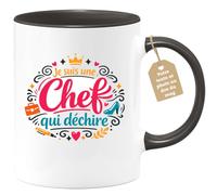 quotedazur Café-Croissant - Mug Personnalisé Cheffe - Tasse Je Suis Une Chef Qui Déchire - Cadeau Femme - Noir/céramique