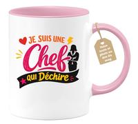 quotedazur Café-Croissant - Mug Personnalisé Cheffe - Tasse Je Suis Une Chef Qui Déchire - Cadeau Femme - Rose/céramique