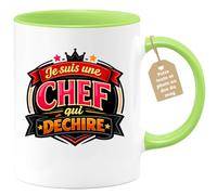 quotedazur Café-Croissant - Mug Personnalisé Cheffe - Tasse Je Suis Une Chef Qui Déchire - Cadeau Femme - Vert/céramique