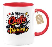 quotedazur Café-Croissant - Mug Personnalisé Cheffe - Tasse Je Suis Une Cheffe Qui Déchire - Cadeau Femme - Rouge/céramique