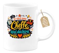 quotedazur Café-Croissant - Mug Personnalisé Cheffe - Tasse Je Suis Une Cheffe Qui Déchire - Cadeau Femme - Blanc/céramique