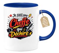 quotedazur Café-Croissant - Mug Personnalisé Cheffe - Tasse Je Suis Une Cheffe Qui Déchire - Cadeau Femme - Bleu/céramique