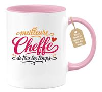 quotedazur Café-Croissant - Mug Personnalisé Cheffe - Tasse Meilleure Cheffe De Tous Les Temps - Cadeau Femme - Rose/céramique