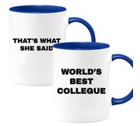 quotedazur Café-Croissant - Mug Personnalisé Collègue De Travail - World's Best Collegue That's What She Said - Cadeau Pot De Départ - Bleu/céramique