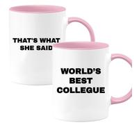 quotedazur Café-Croissant - Mug Personnalisé Collègue De Travail - World's Best Collegue That's What She Said - Cadeau Pot De Départ - Rose/céramique