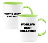 quotedazur Café-Croissant - Mug Personnalisé Collègue De Travail - World's Best Collegue That's What She Said - Cadeau Pot De Départ - Vert/céramique