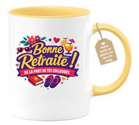 quotedazur Café-Croissant - Mug Personnalisé Collègue Travail - Bonne Retraite ! De La Part De Tes Collègues - Cadeau Pot De Départ, Stagiaire, Manager, Secret Santa, Noël - Jaune/céramique