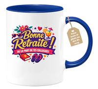 quotedazur Café-Croissant - Mug Personnalisé Collègue Travail - Bonne Retraite ! De La Part De Tes Collègues - Cadeau Pot De Départ, Stagiaire, Manager, Secret Santa, Noël - Bleu/céramique