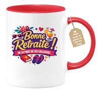 quotedazur Café-Croissant - Mug Personnalisé Collègue Travail - Bonne Retraite ! De La Part De Tes Collègues - Cadeau Pot De Départ, Stagiaire, Manager, Secret Santa, Noël - Rouge/céramique