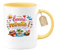 quotedazur Café-Croissant - Mug Personnalisé Collègue Travail - Bonne Retraite ! De La Part De Tes Collègues - Cadeau Pot De Départ, Stagiaire, Manager, Secret Santa, Noël - Jaune/céramique