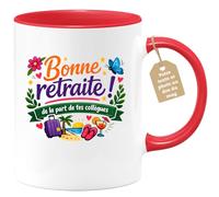 quotedazur Café-Croissant - Mug Personnalisé Collègue Travail - Bonne Retraite ! De La Part De Tes Collègues - Cadeau Pot De Départ, Stagiaire, Manager, Secret Santa, Noël - Rouge/céramique