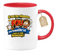 quotedazur Café-Croissant - Mug Personnalisé Collègue Travail - Il N'est Pas Obligatoire D'être Fou Pour Travailler Ici Mais Ça Aide Beaucoup ! - Cadeau Pot De Départ, Stagiaire, Manager, Secret Sant