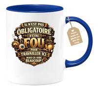 quotedazur Café-Croissant - Mug Personnalisé Collègue Travail - Il N'est Pas Obligatoire D'être Fou Pour Travailler Ici Mais Ça Aide Beaucoup ! - Cadeau Pot De Départ, Stagiaire, Manager, Secret Sant