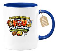 quotedazur Café-Croissant - Mug Personnalisé Collègue Travail - Il N'est Pas Obligatoire D'être Fou Pour Travailler Ici Mais Ça Aide Beaucoup ! - Cadeau Pot De Départ, Stagiaire, Manager, Secret Sant
