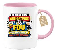 quotedazur Café-Croissant - Mug Personnalisé Collègue Travail - Il N'est Pas Obligatoire D'être Fou Pour Travailler Ici Mais Ça Aide Beaucoup ! - Cadeau Pot De Départ, Stagiaire, Manager, Secret Sant